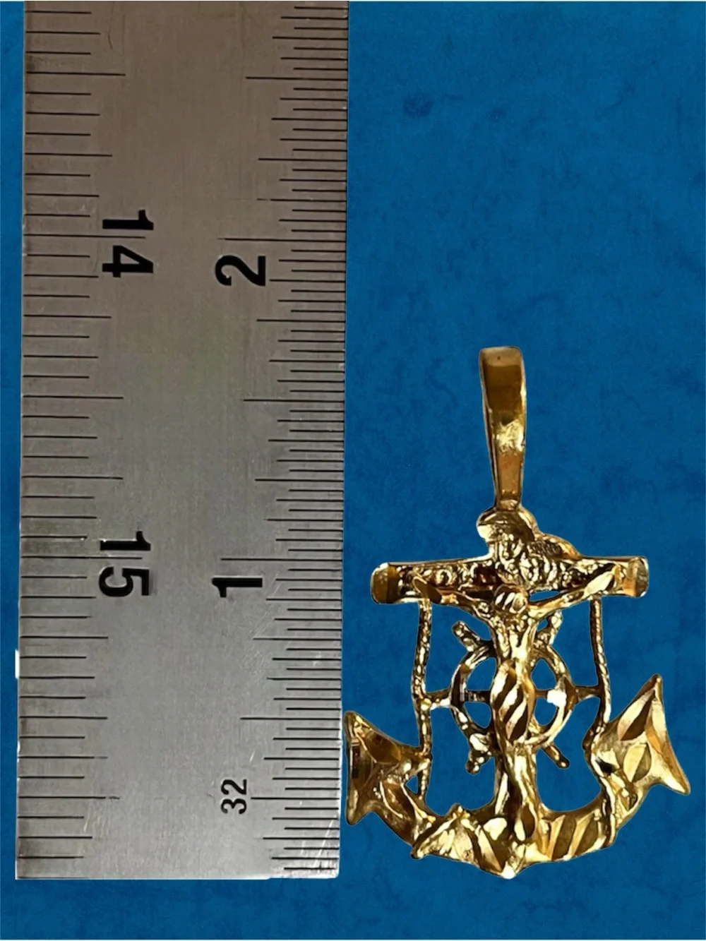Solid 14K Gold Mariner Anchor Cross Crucifix Pendant